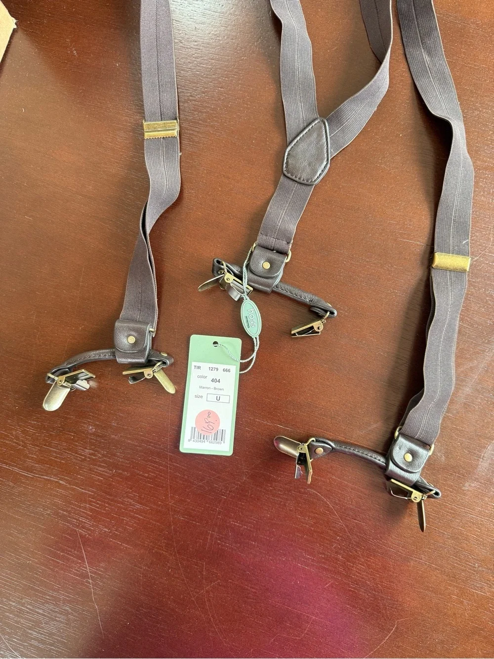 Hoss Women’s Brown Leather-Trim Suspenders with Metal Clips